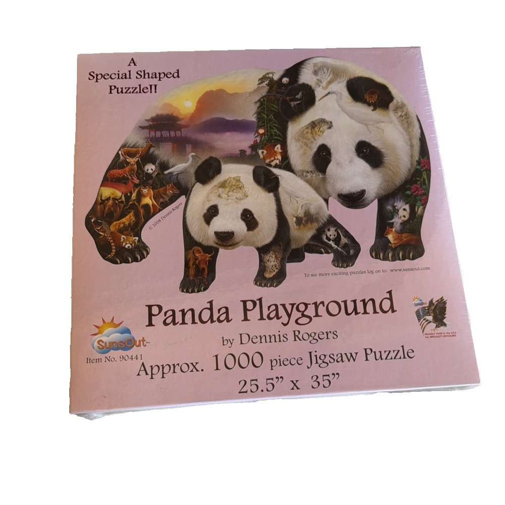 2008 Sunsout Panda Playground 1000 Pc Shaped Puzzle Dennis Rodgers‎ 25 5 X 35
